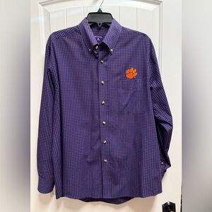 Antigua Men's Purple Plaid Clemson Tigers Long Sleeve Button Up Medium EUC